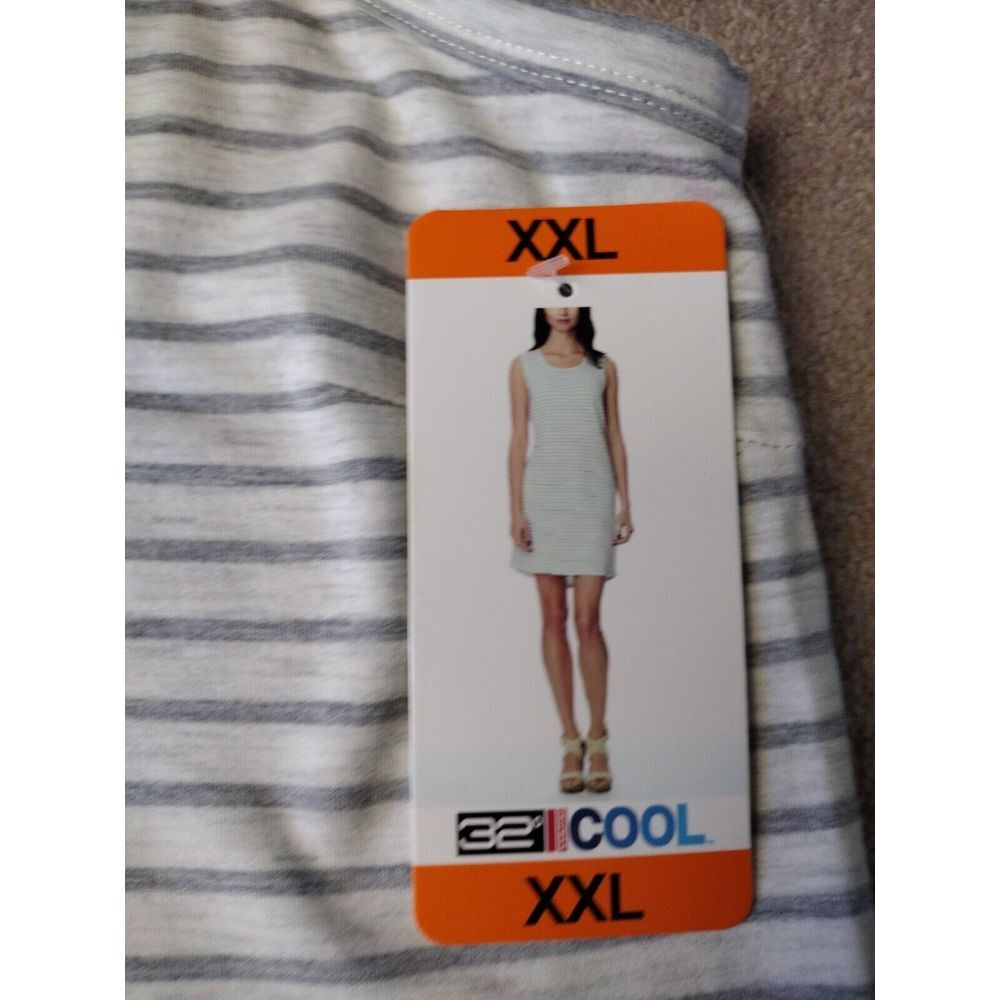 32 Degree Cool Tunic Women's 2XL Gray White Striped Dress Cover Up Pockets Beach - Picture 2 of 6